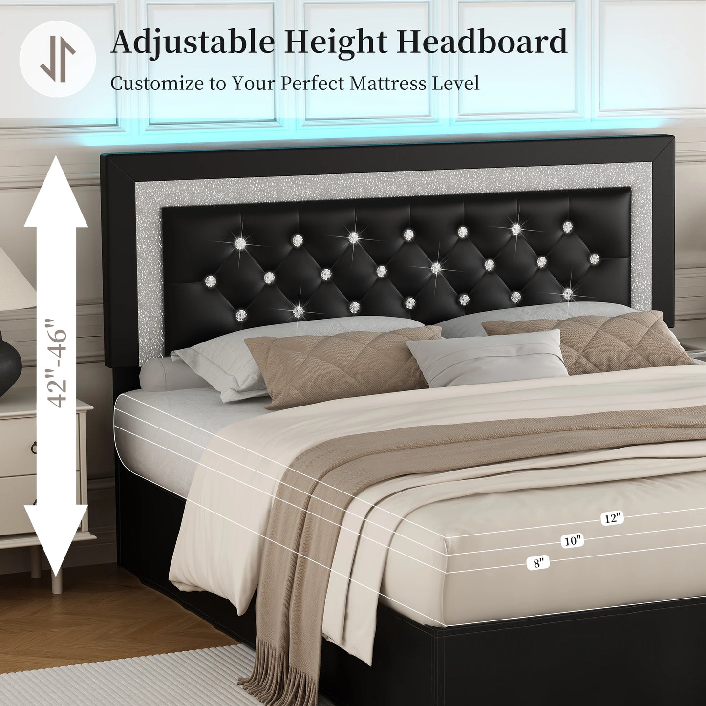 SIBEDS Queen Bed Frame with LED Lights