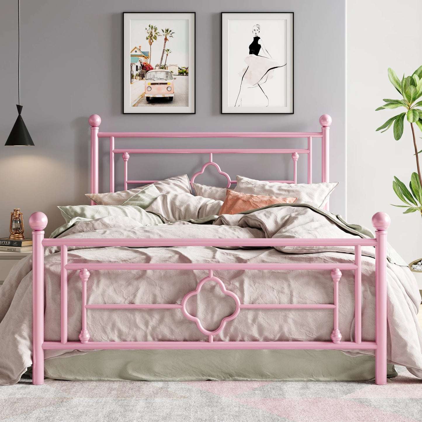 HOOMIC 14 Inch Metal Platform Bed Frame Vintage Victorian Style Wrought Iron Headboard Footboard Heavy Duty Mattress Foundation