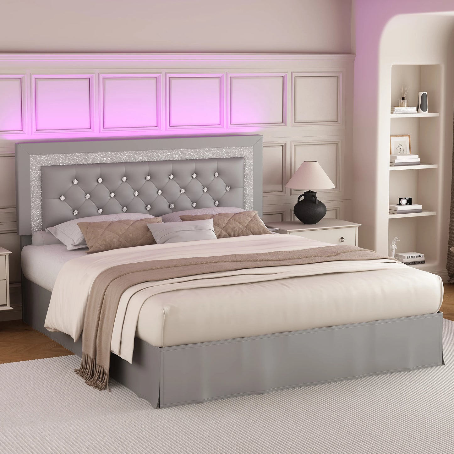 SIBEDS Queen Bed Frame with LED Lights