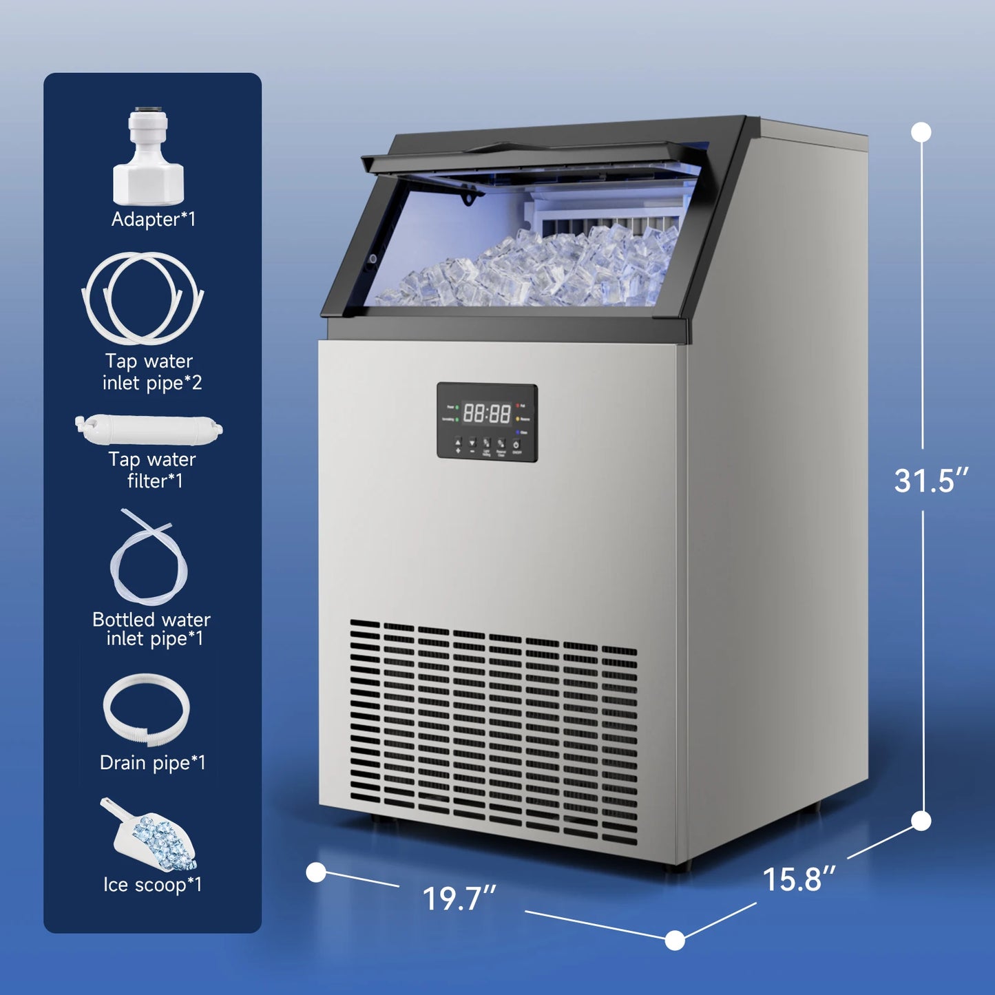 Stainless Steel Commercial Under-Counter Ice Maker