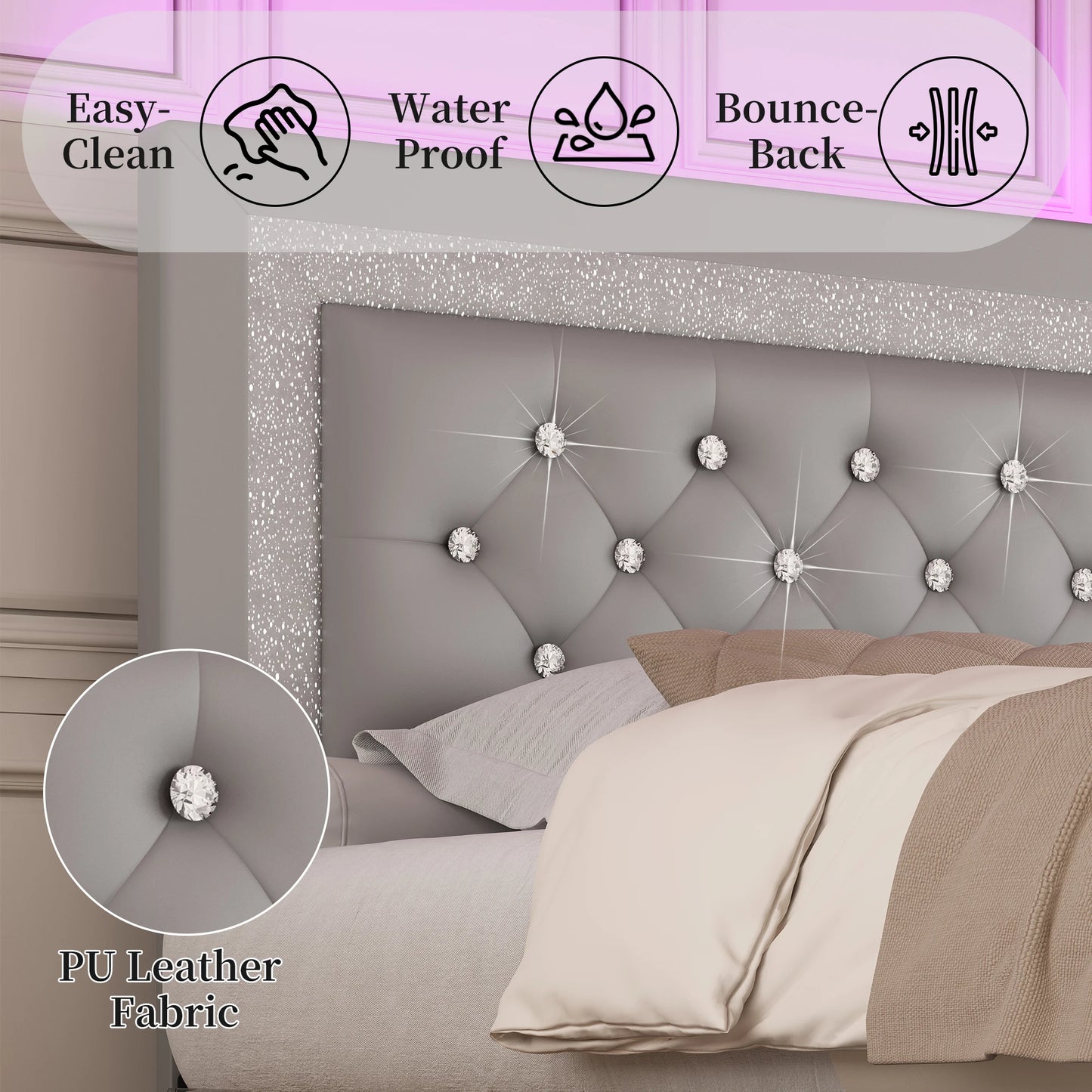 SIBEDS Queen Bed Frame with LED Lights