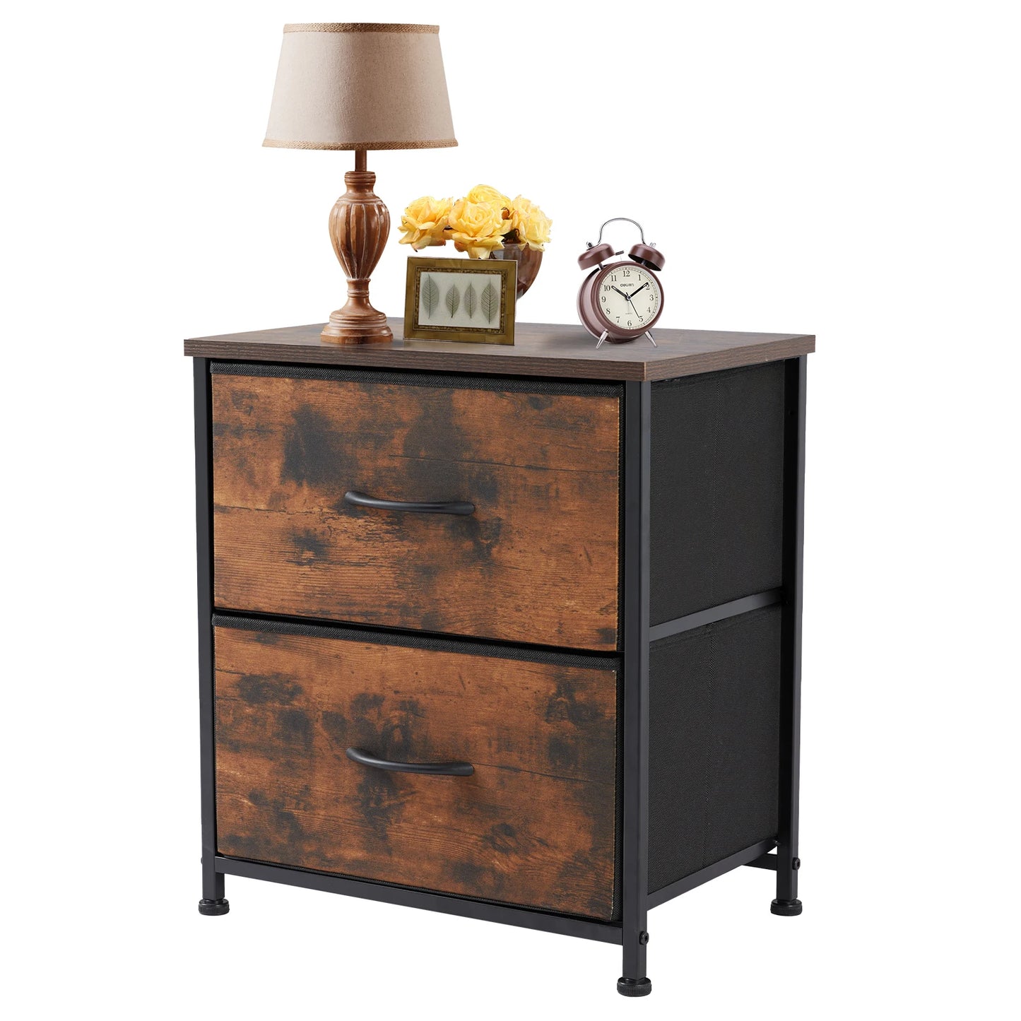JHK Nightstand with Fabric Drawers Bedroom Storage