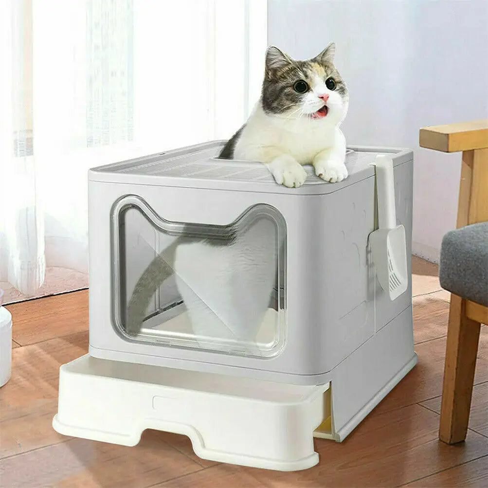 Foldable Covered Cat Litter Box with Scoop