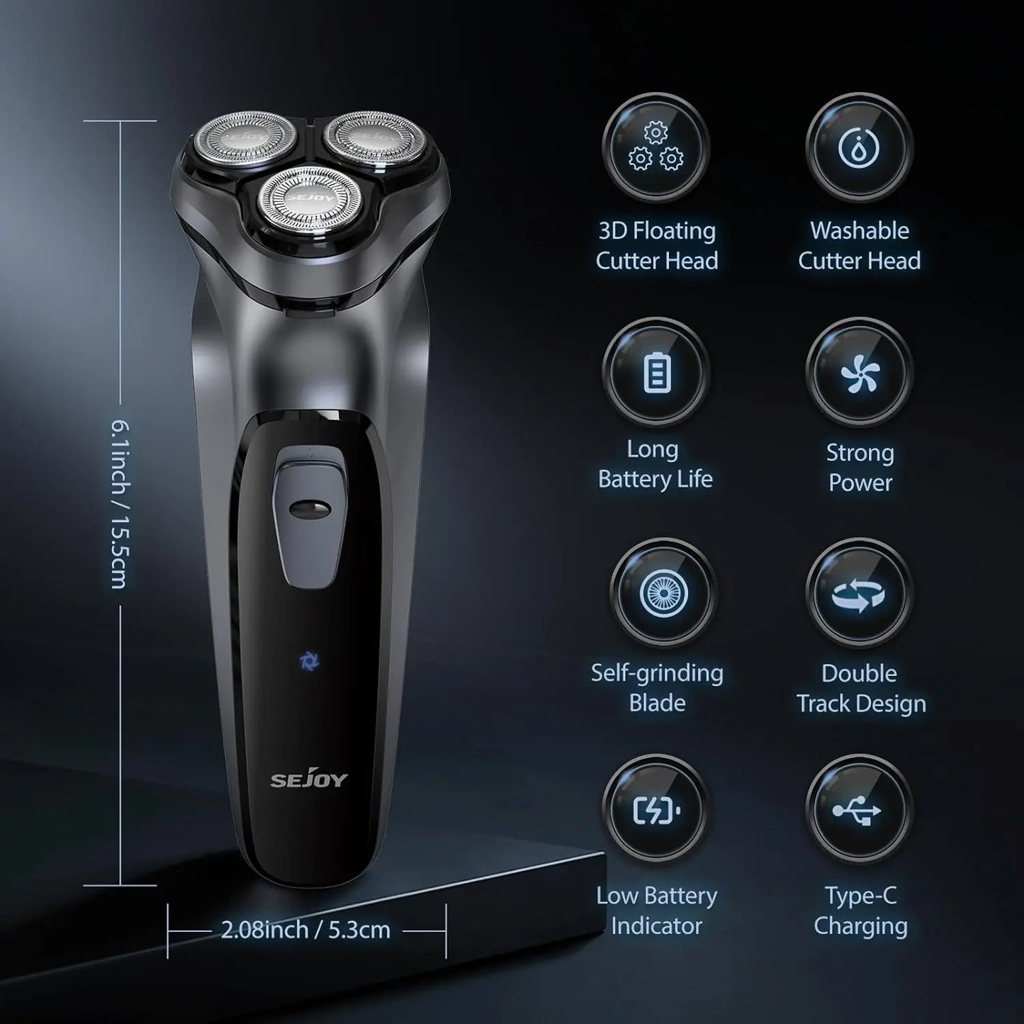 Sejoy 3D Rotary Rechargeable Electric Shaver for Men