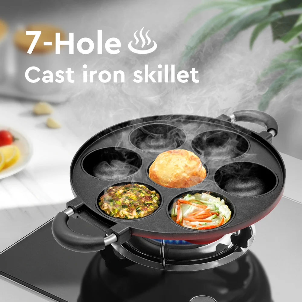 7-Hole Cast Iron Omelette Cake Pan