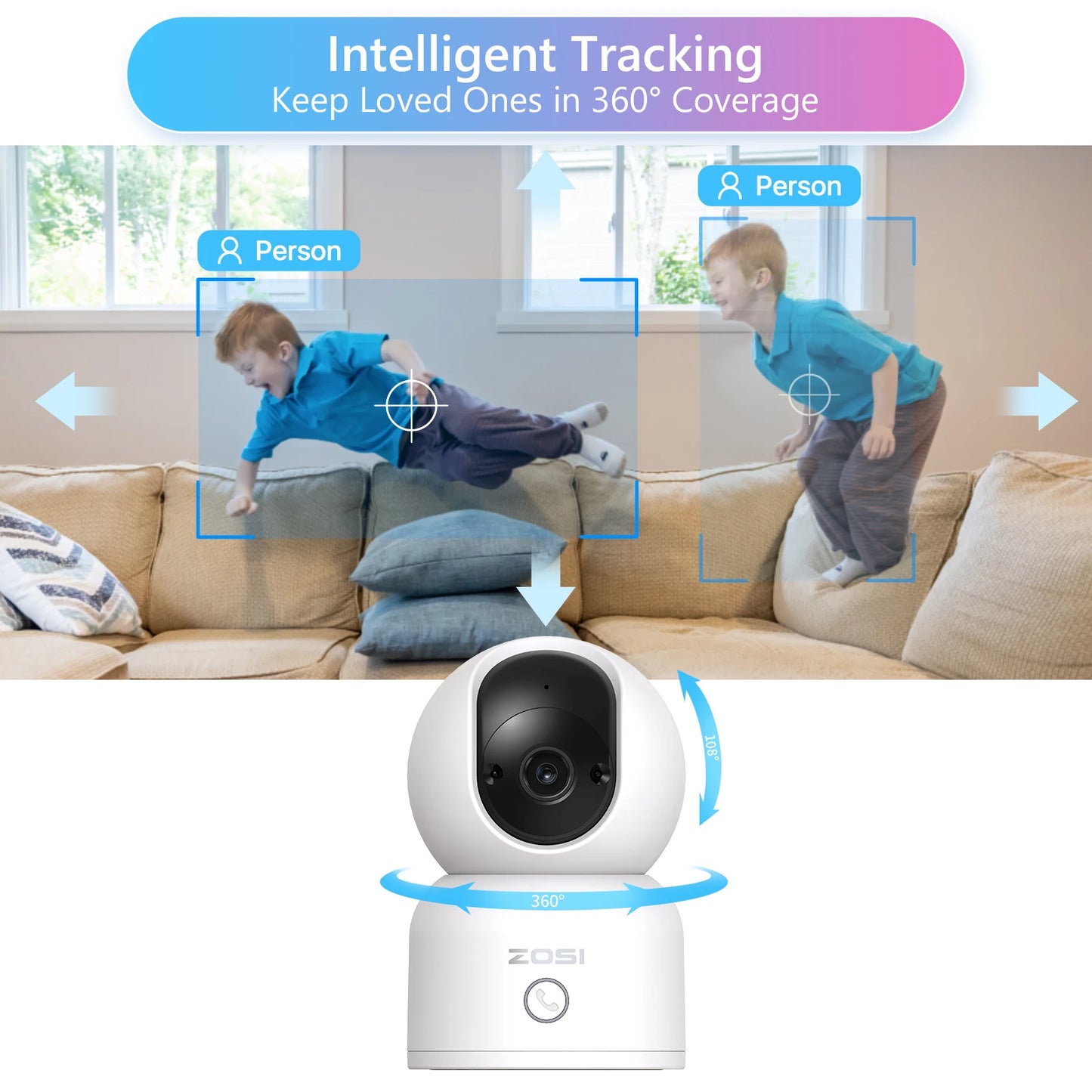 ZOSI 2K Pan/Tilt Indoor Smart Camera