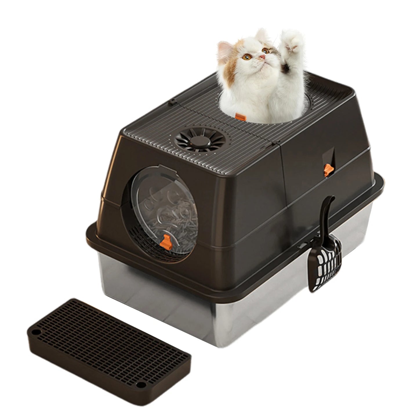 Stainless Steel Top Entry Covered Cat Litter Box