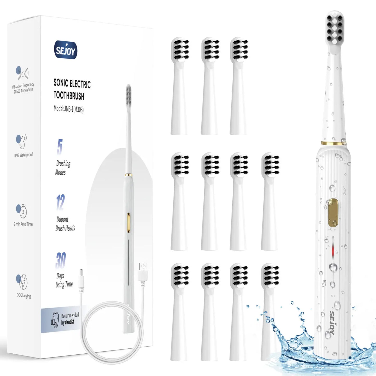 Sejoy Rechargeable Sonic Toothbrush 5 Cleaning Modes