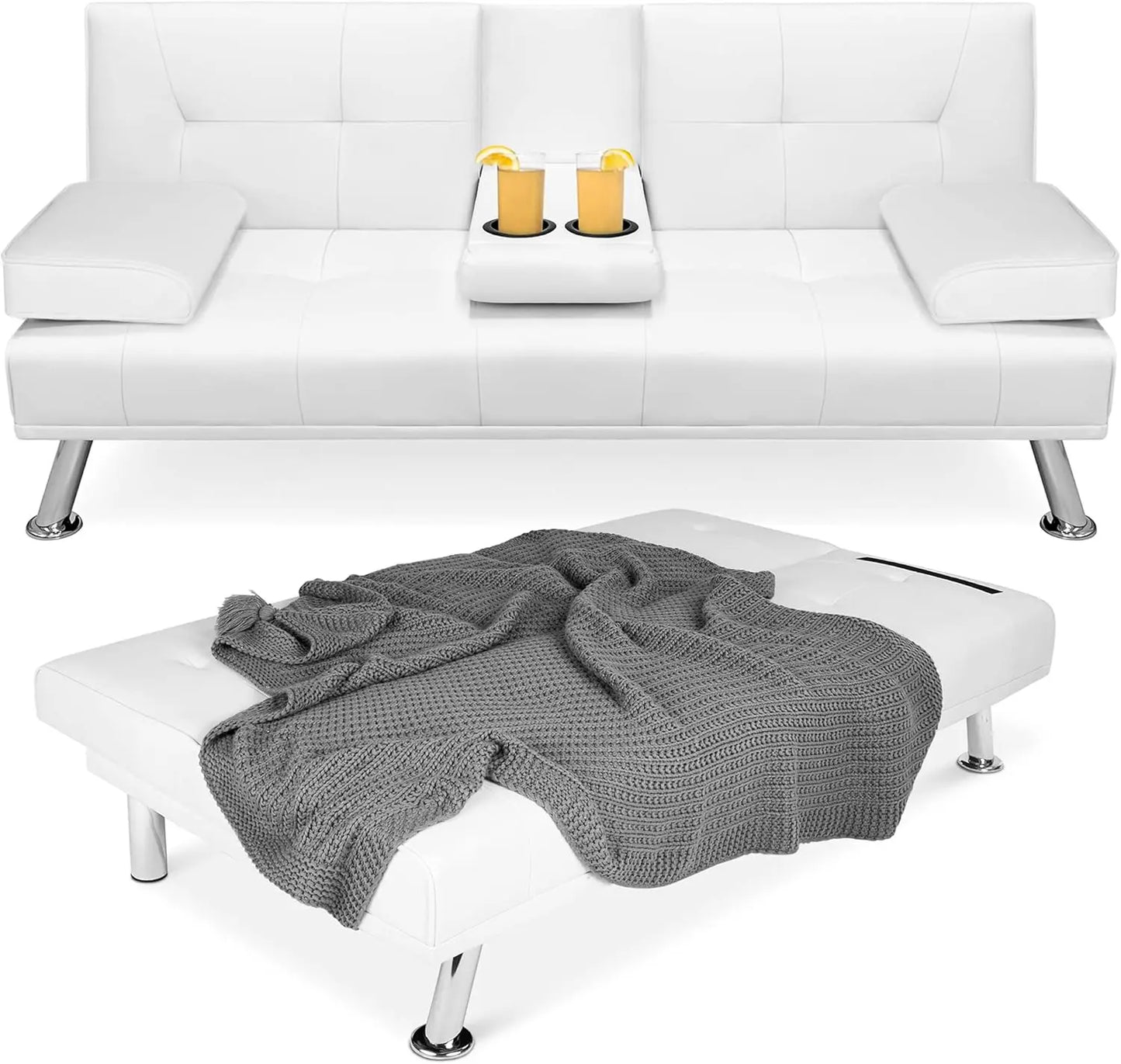Faux Leather Convertible Futon Sofa Bed