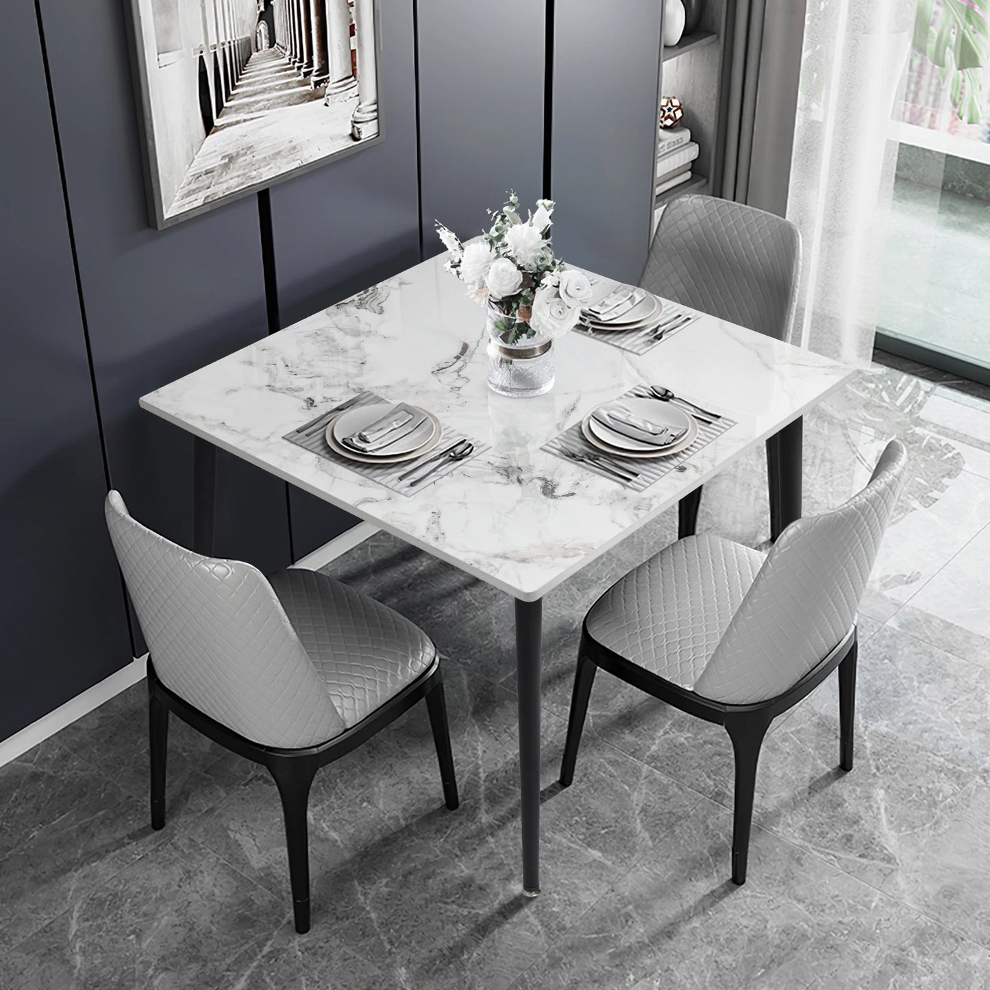 Modern Rectangular Dining Table with Stone Top