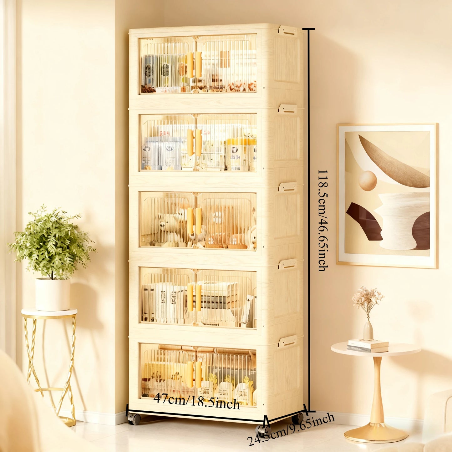 3/4/5-Tier Foldable Storage Cabinet with Lids – Stackable Plastic Organizer with Wheels for Home, Office, Kitchen, Bedroom