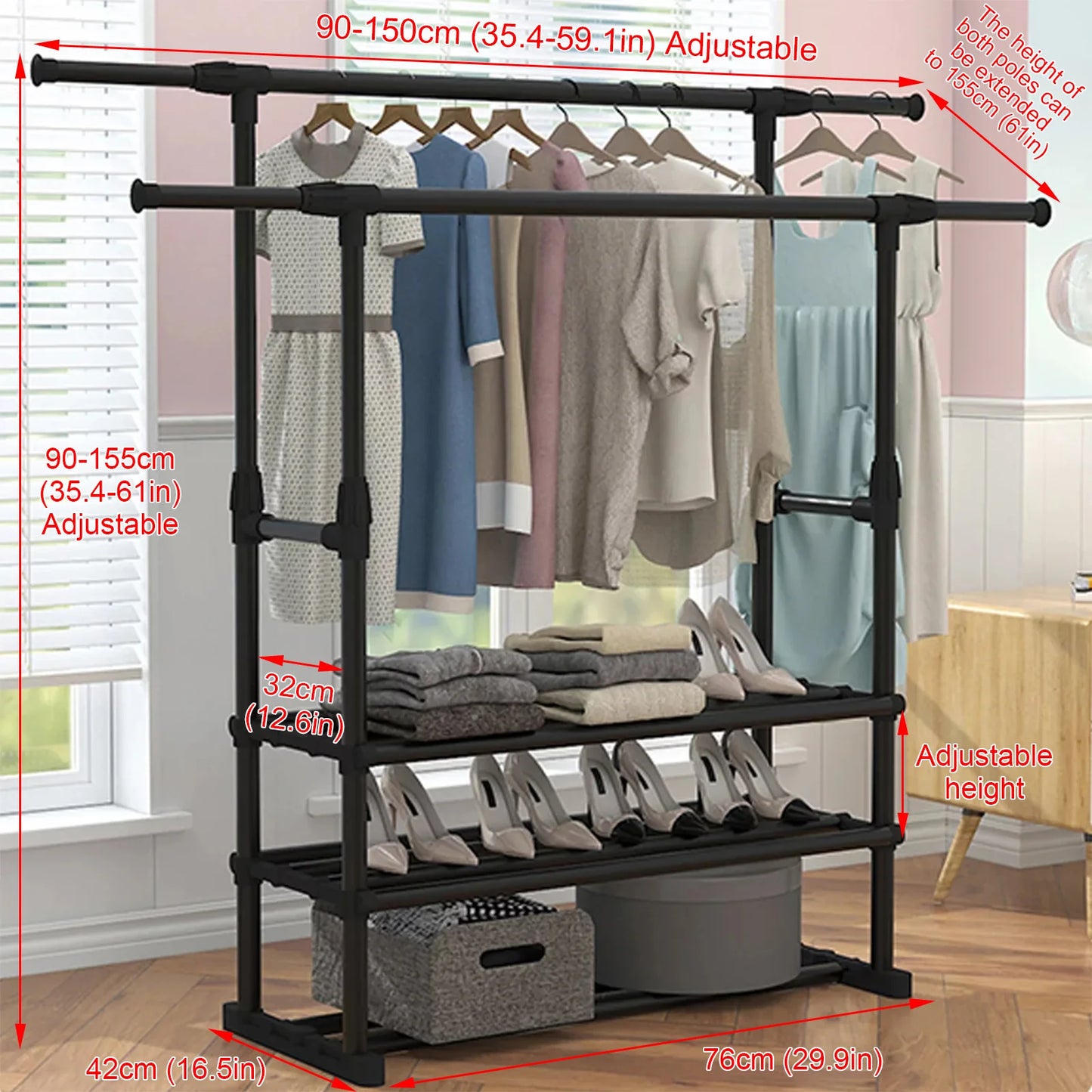 Heavy Duty Double Rail Clothes Garment Rack