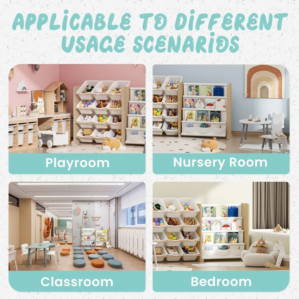 Kids Toy Organizer with Bookshelf and Bins
