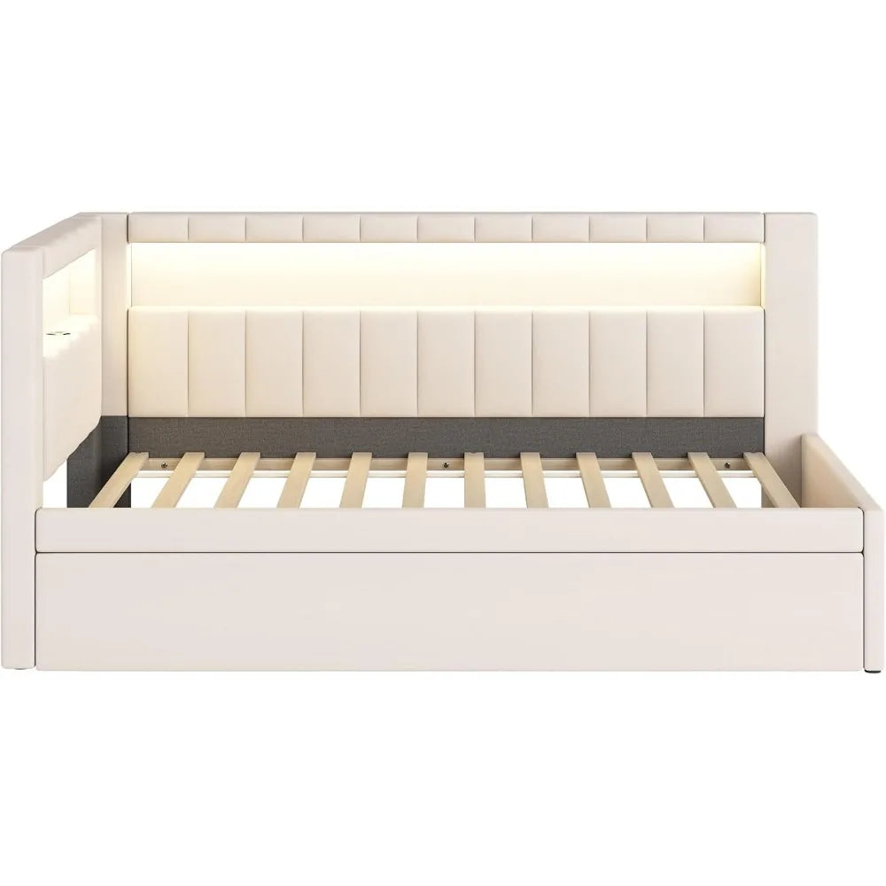 Twin Daybed Trundle L-Shaped Bookshelf Headboard