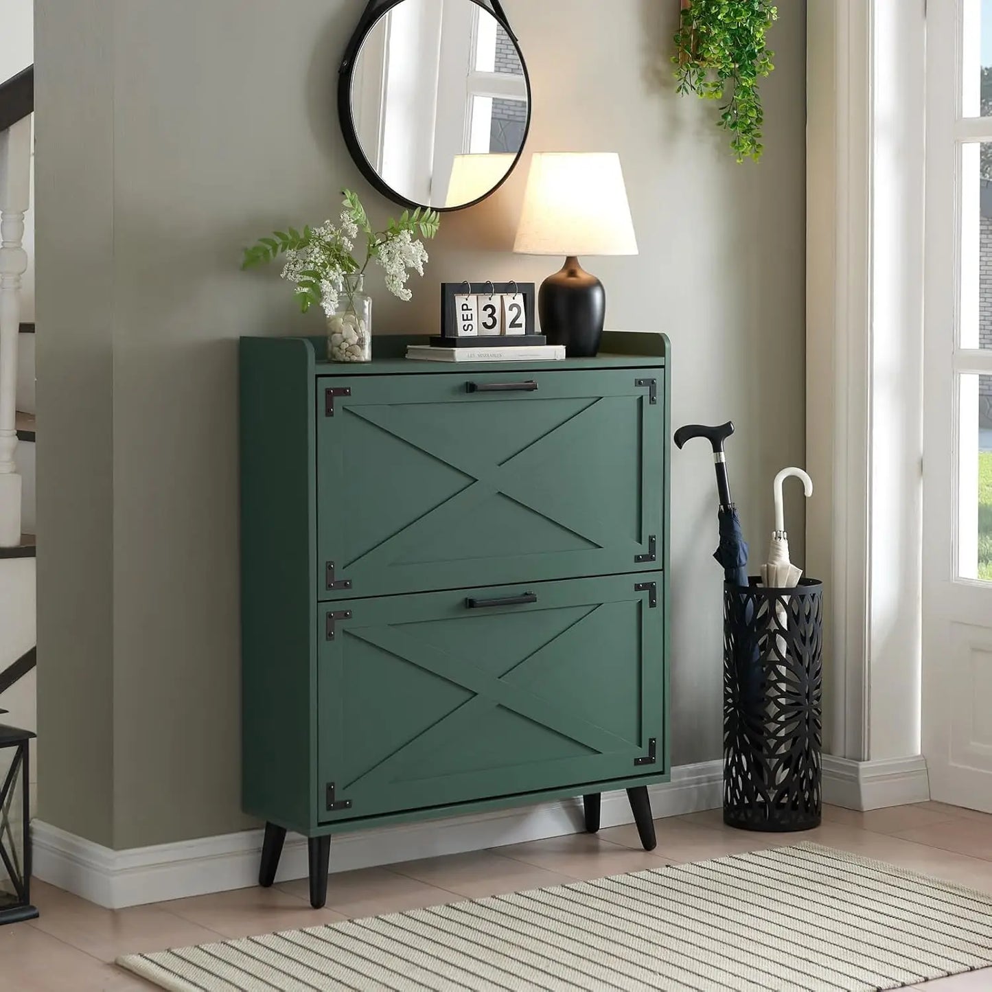 Farmhouse Shoe Storage Cabinet 2 Flip Drawers