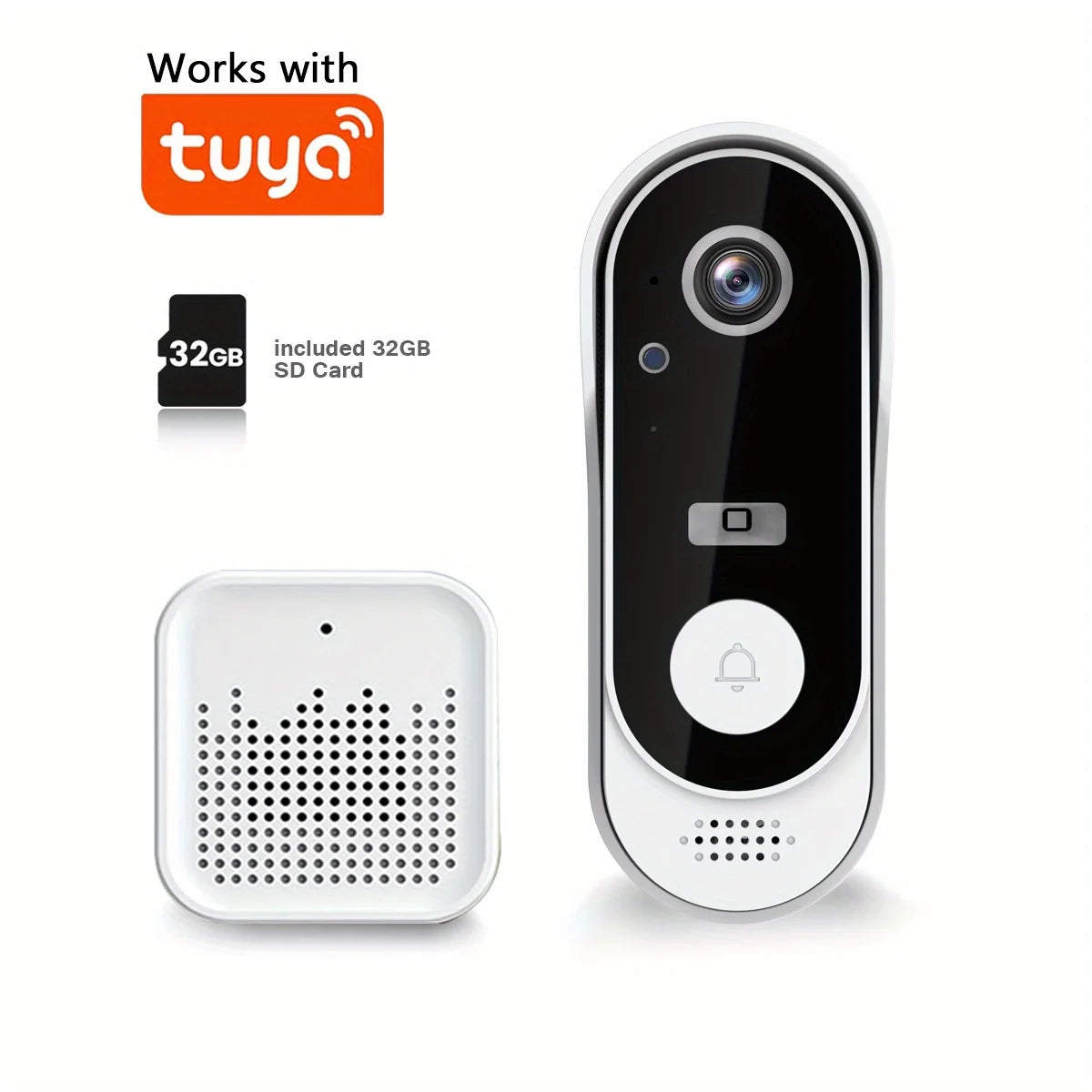 Tuya WiFi Video Doorbell 1080P HD 2-Way Audio Motion Detection SD Cloud Storage Easy Setup Live Alerts Outdoor Security