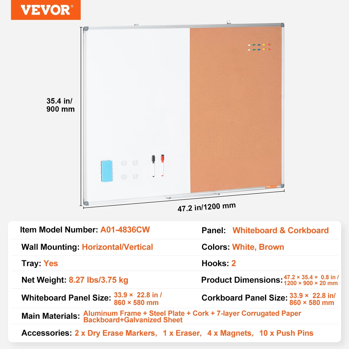 SucceBuy 2-in-1 Magnetic Whiteboard & Corkboard