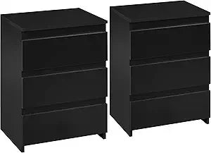 2PCS White 3-Drawer Bedside Nightstand Storage