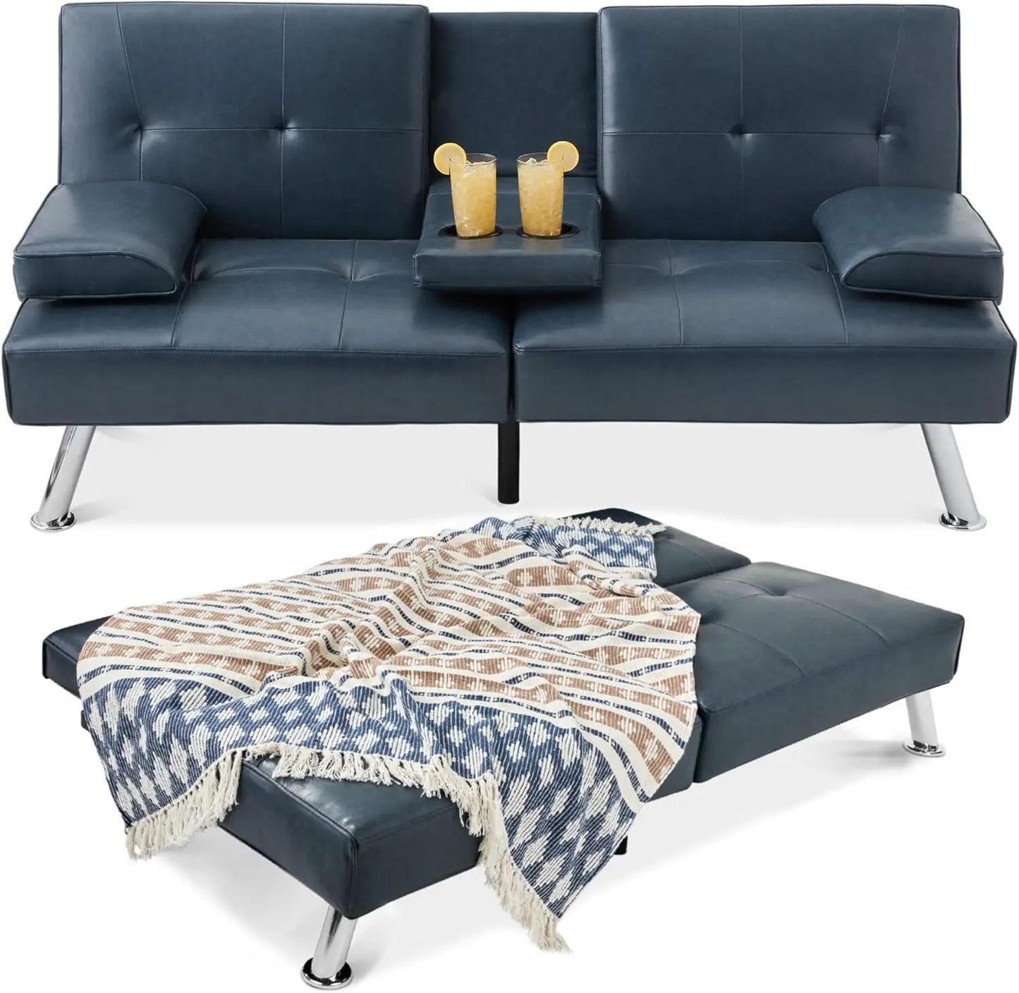 Faux Leather Convertible Futon Sofa Bed