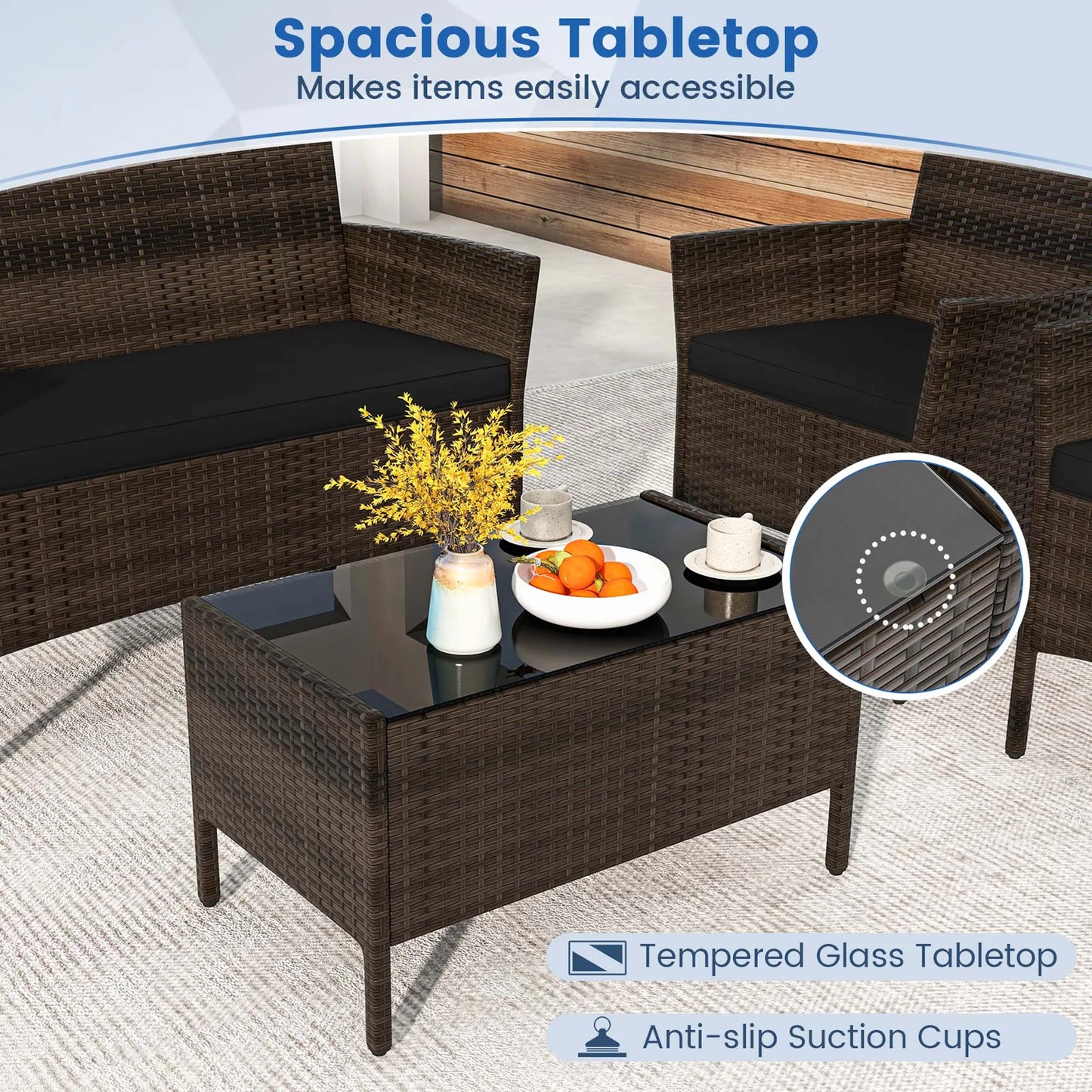 4-Piece Patio Furniture Set with Cushions