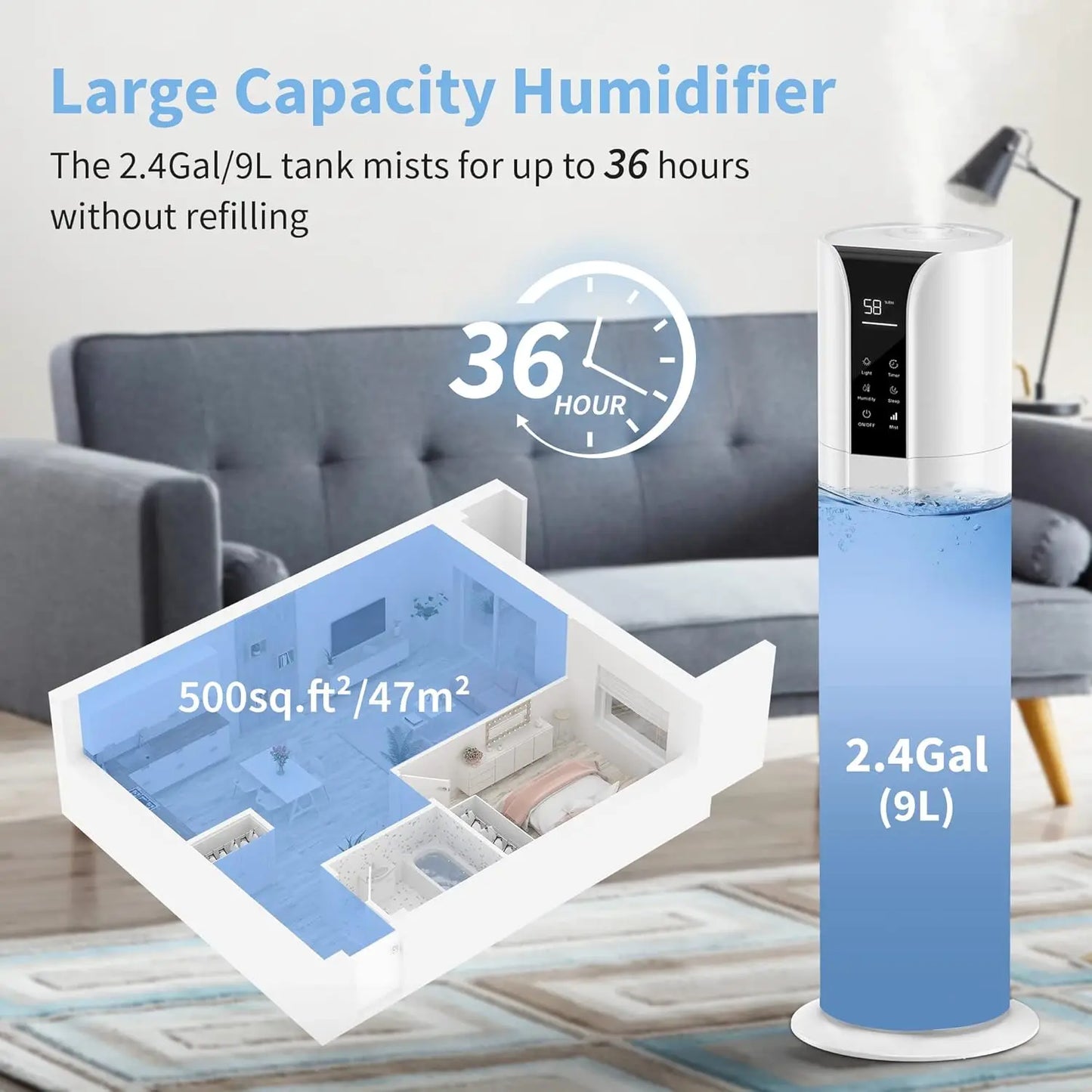 Cool Mist Humidifier Large Room Remote