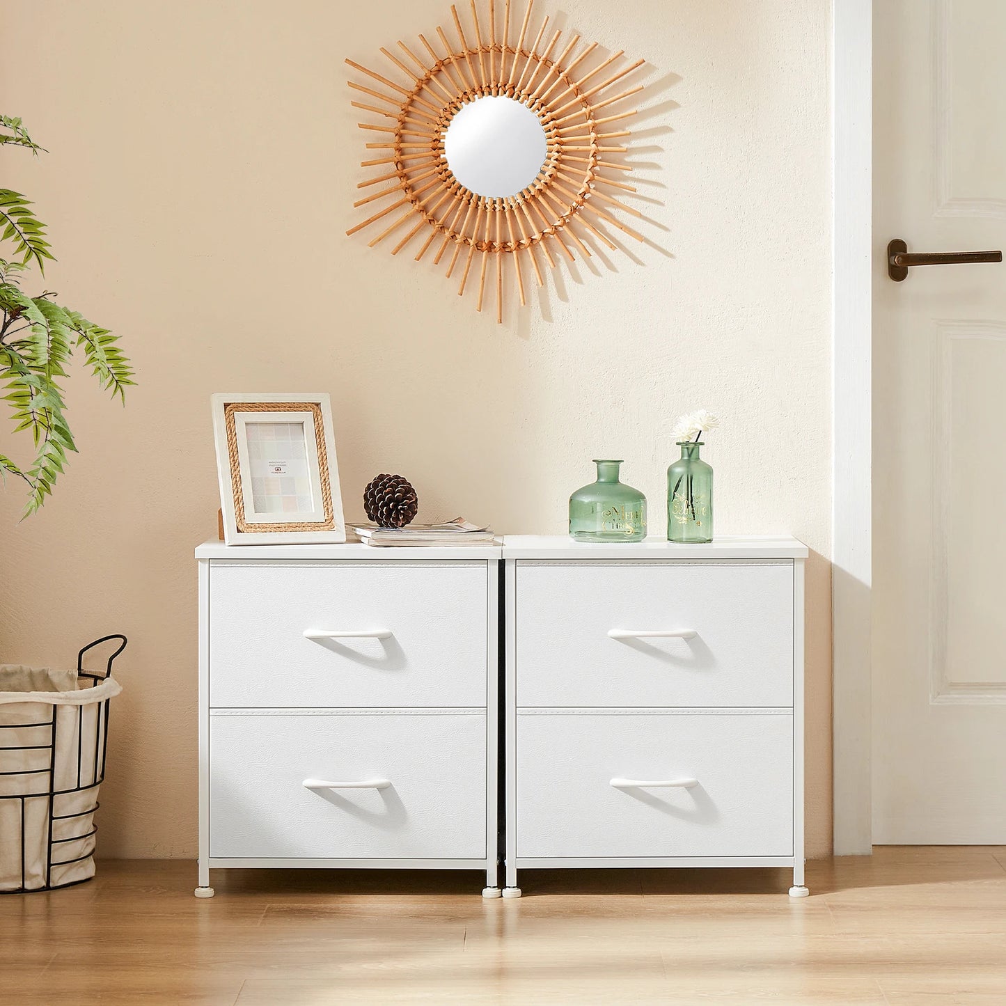 JHK Nightstand with Fabric Drawers Bedroom Storage