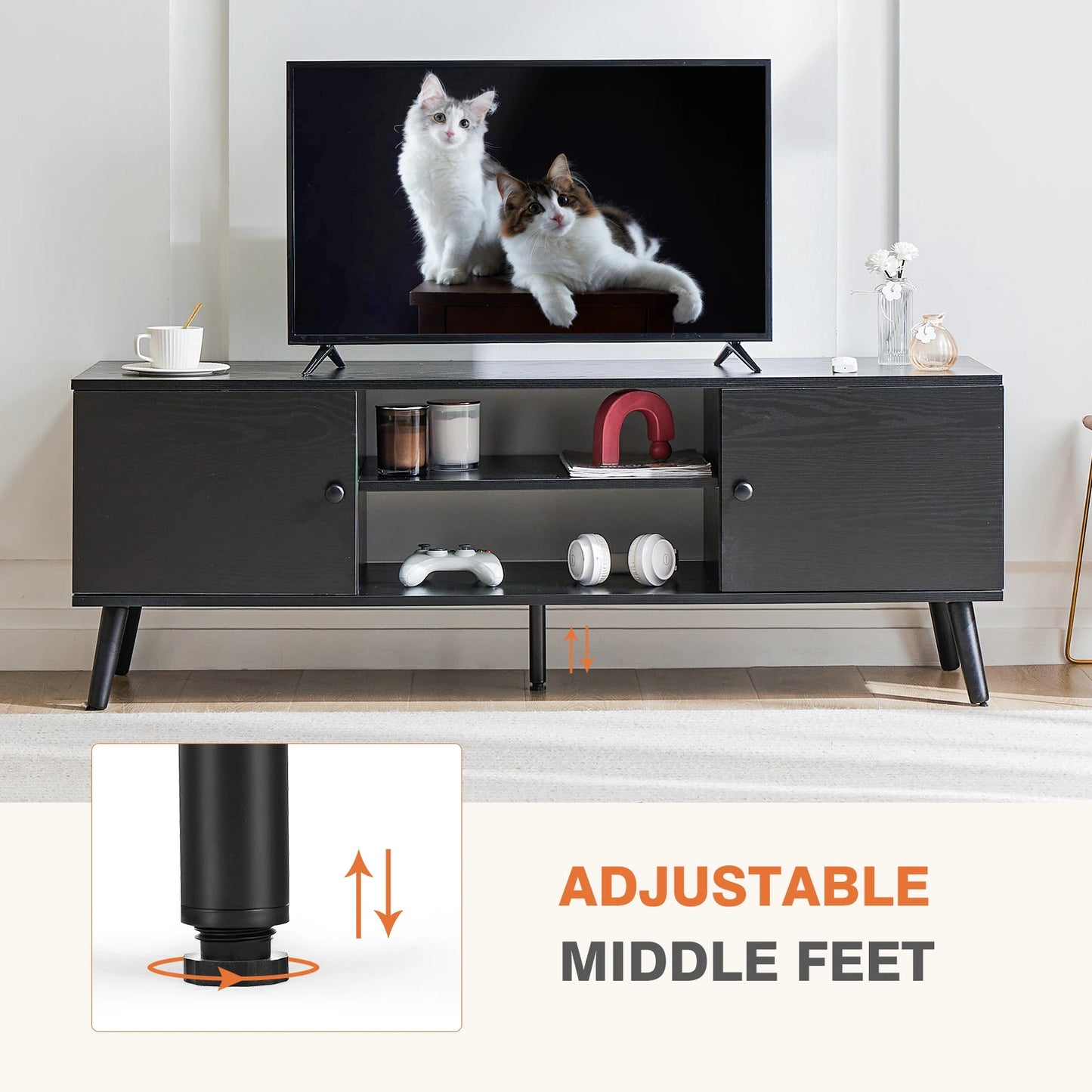 JHK Wooden Fireplace TV Stand Media Console