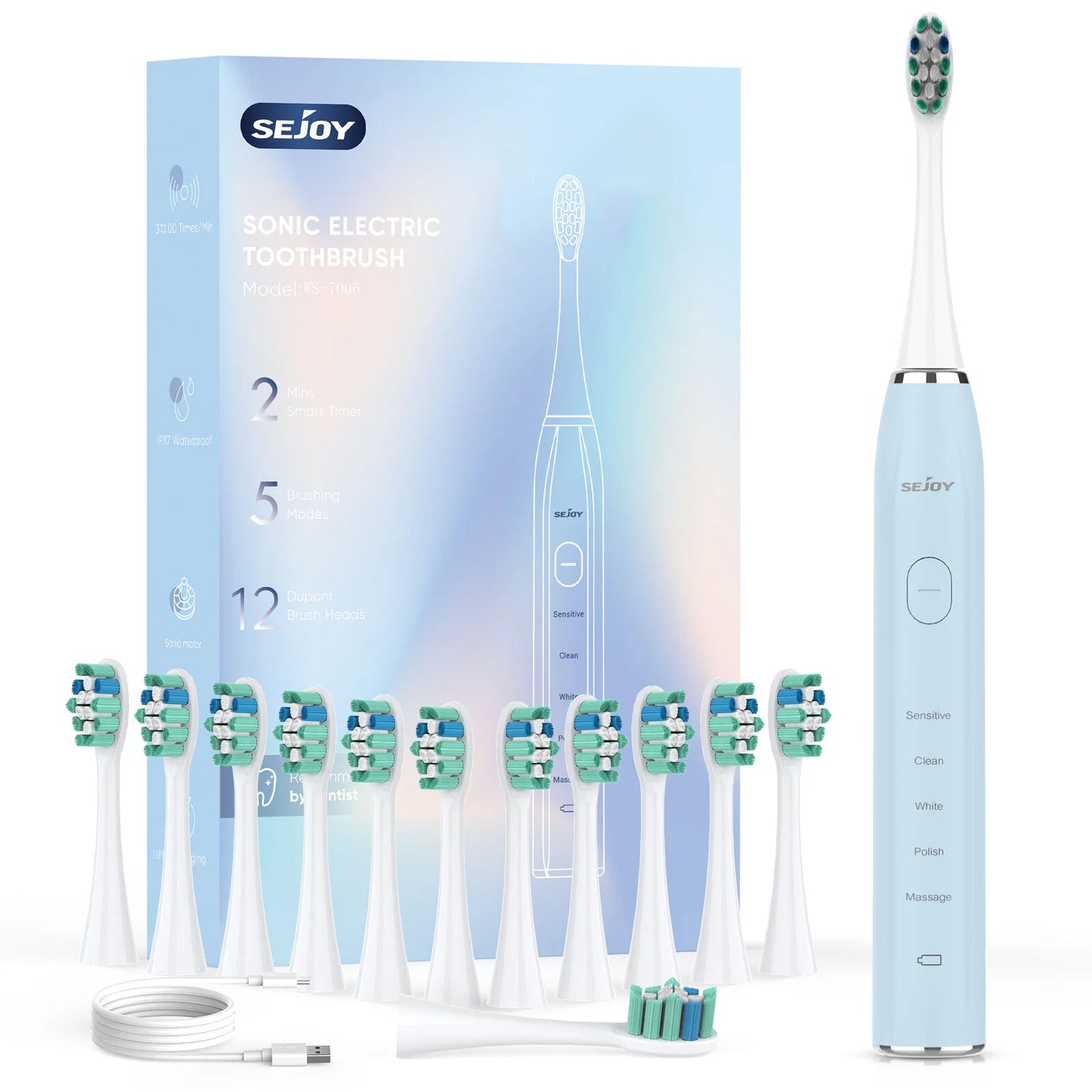 Sejoy Rechargeable Sonic Toothbrush 5 Cleaning Modes