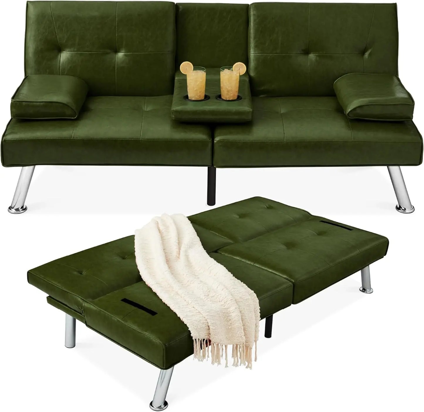 Faux Leather Convertible Futon Sofa Bed