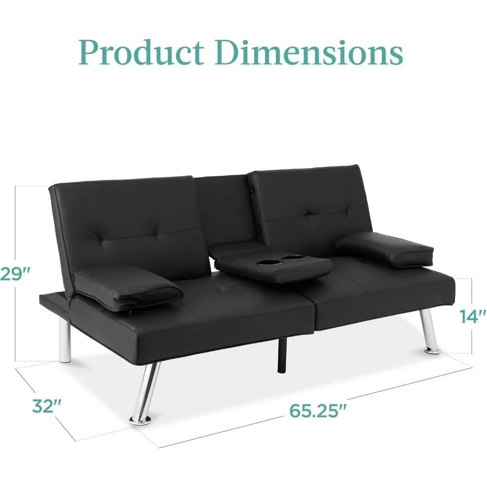 Faux Leather Convertible Futon Sofa Bed