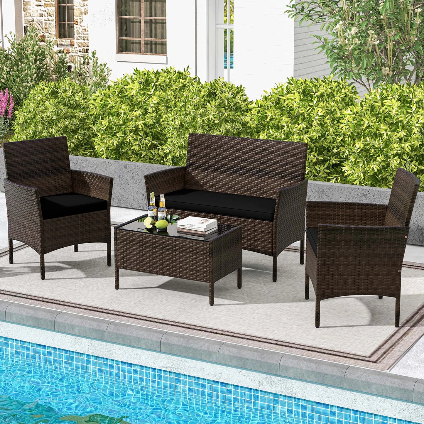 4-Piece Patio Furniture Set with Cushions