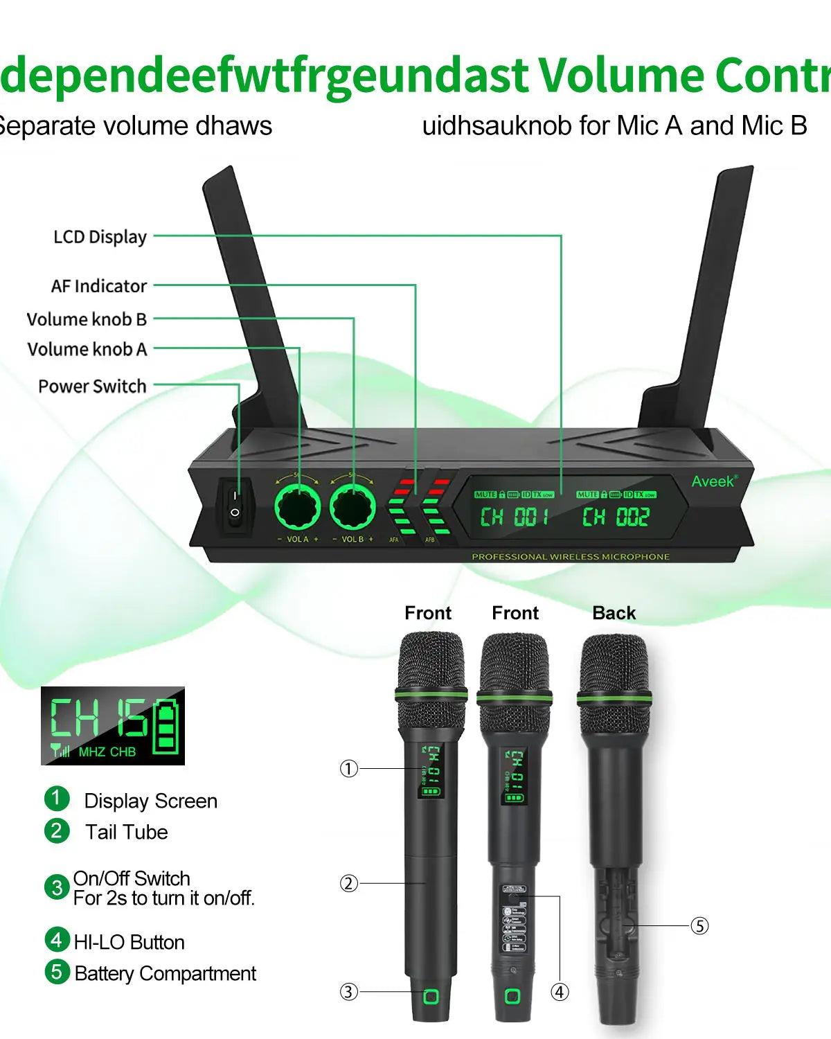 Aveek Dual UHF Wireless Karaoke Microphones System