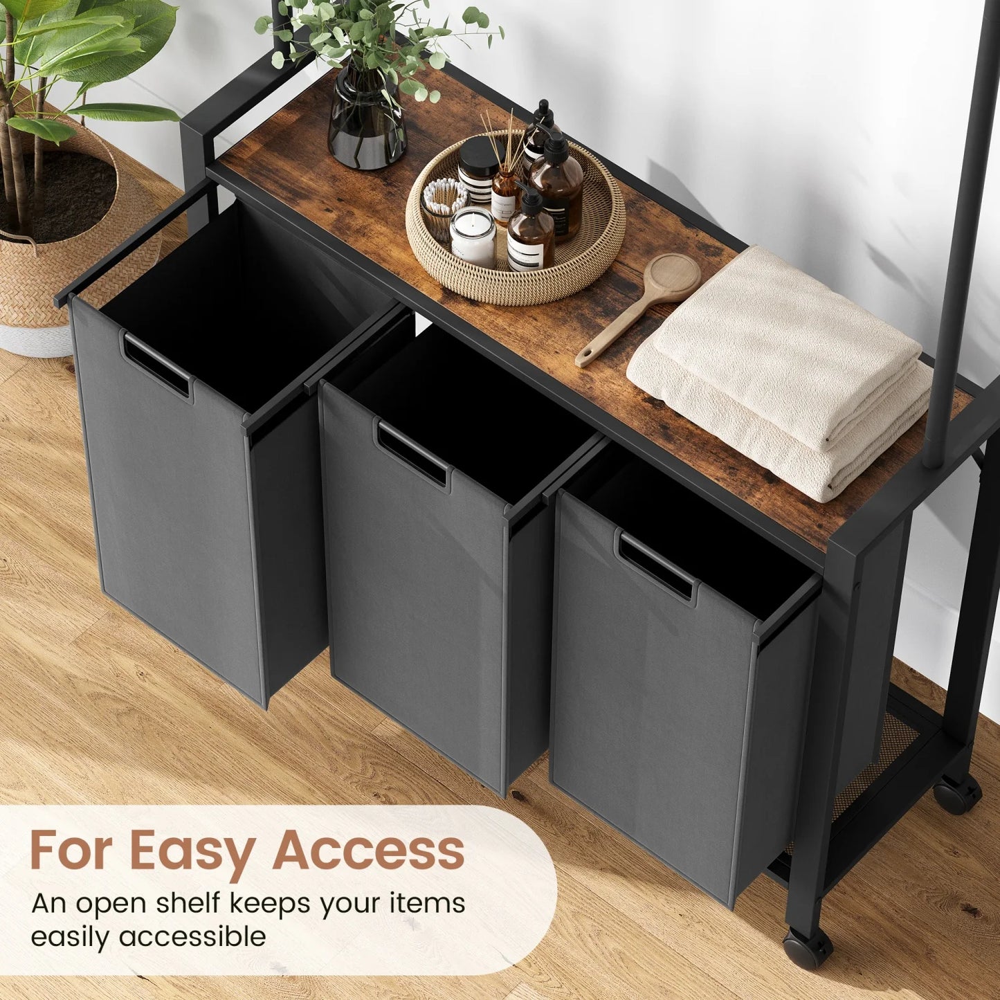 Laundry Sorter Basket With Extendable Hanging Bar
