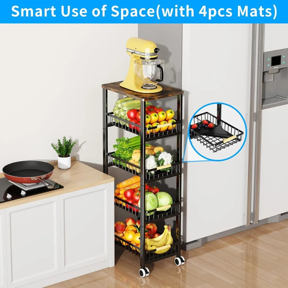 5-Tier Kitchen Storage Basket with Wheels