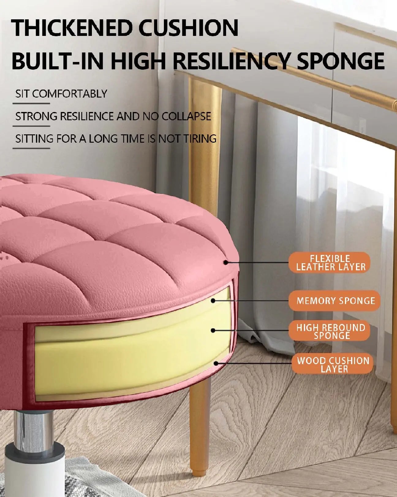 Adjustable PU Leather Rolling Swivel Office Stool