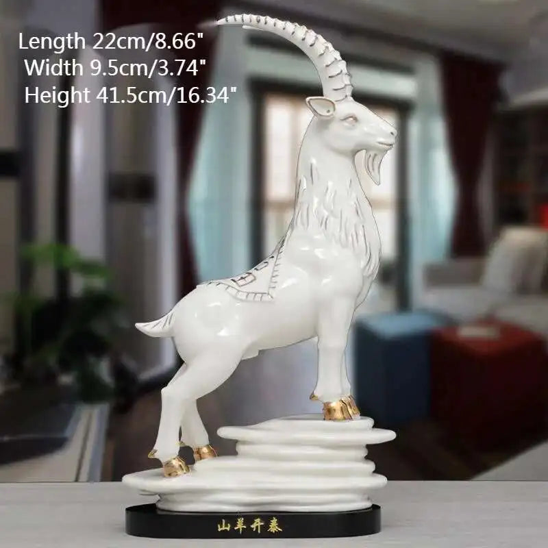 Ceramic Zodiac Sheep (Goat) Feng Shui Ornament – Wealth & Prosperity Home Decor Statue, Missing Horn Symbolic Lucky Figurine for Living Room or Office