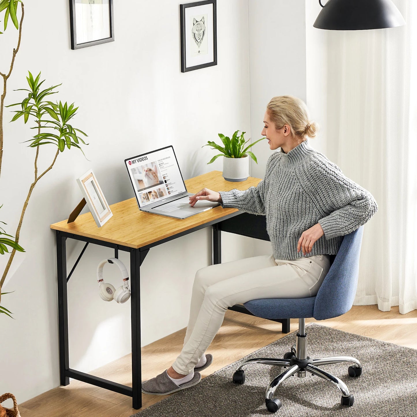 Modern Computer Desk with Headphone Hook