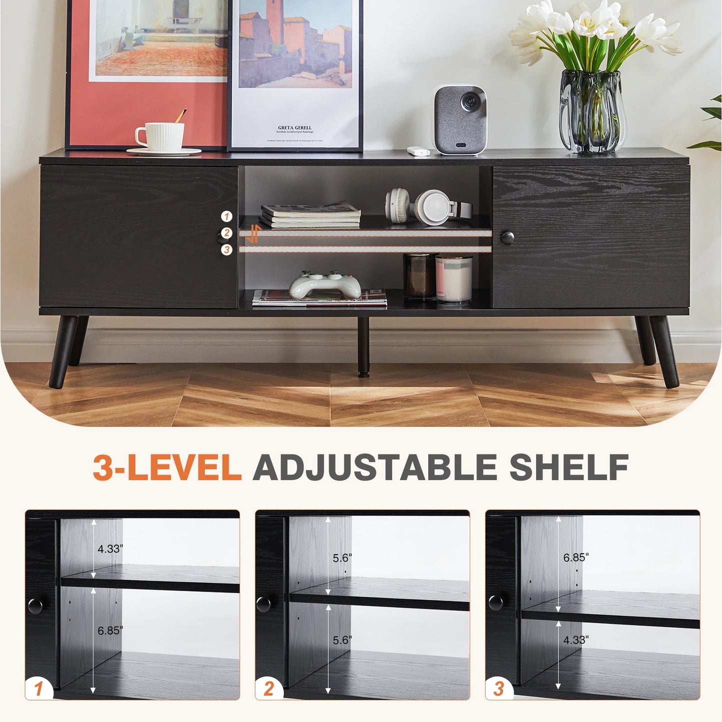 JHK Wooden Fireplace TV Stand Media Console