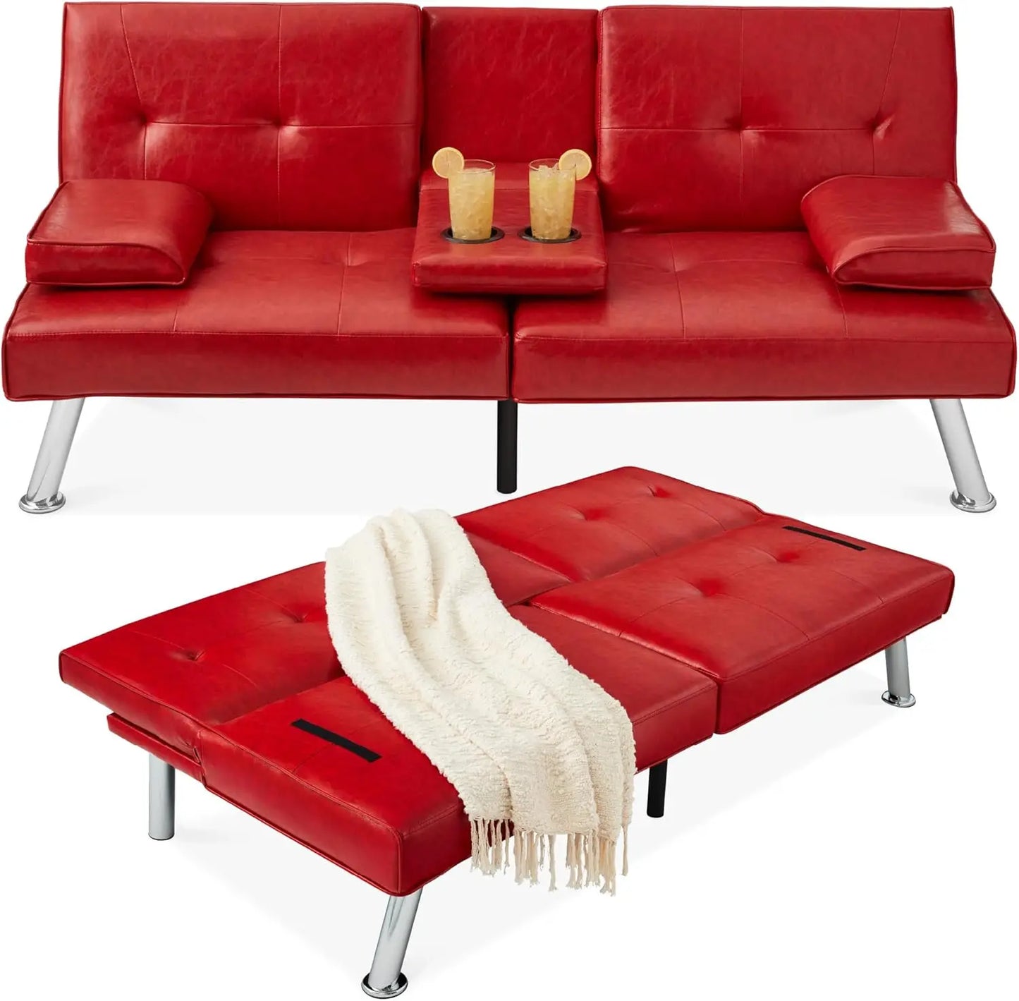 Faux Leather Convertible Futon Sofa Bed