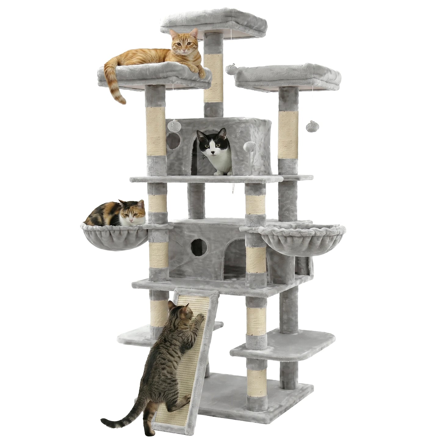 68" Large Multi-Level Cat Tree Tower – Indoor Cat Activity Center with 2 Condos, 3 Plush Perches & Scratching Posts, Luxury Climbing Playground for Kittens and Cats