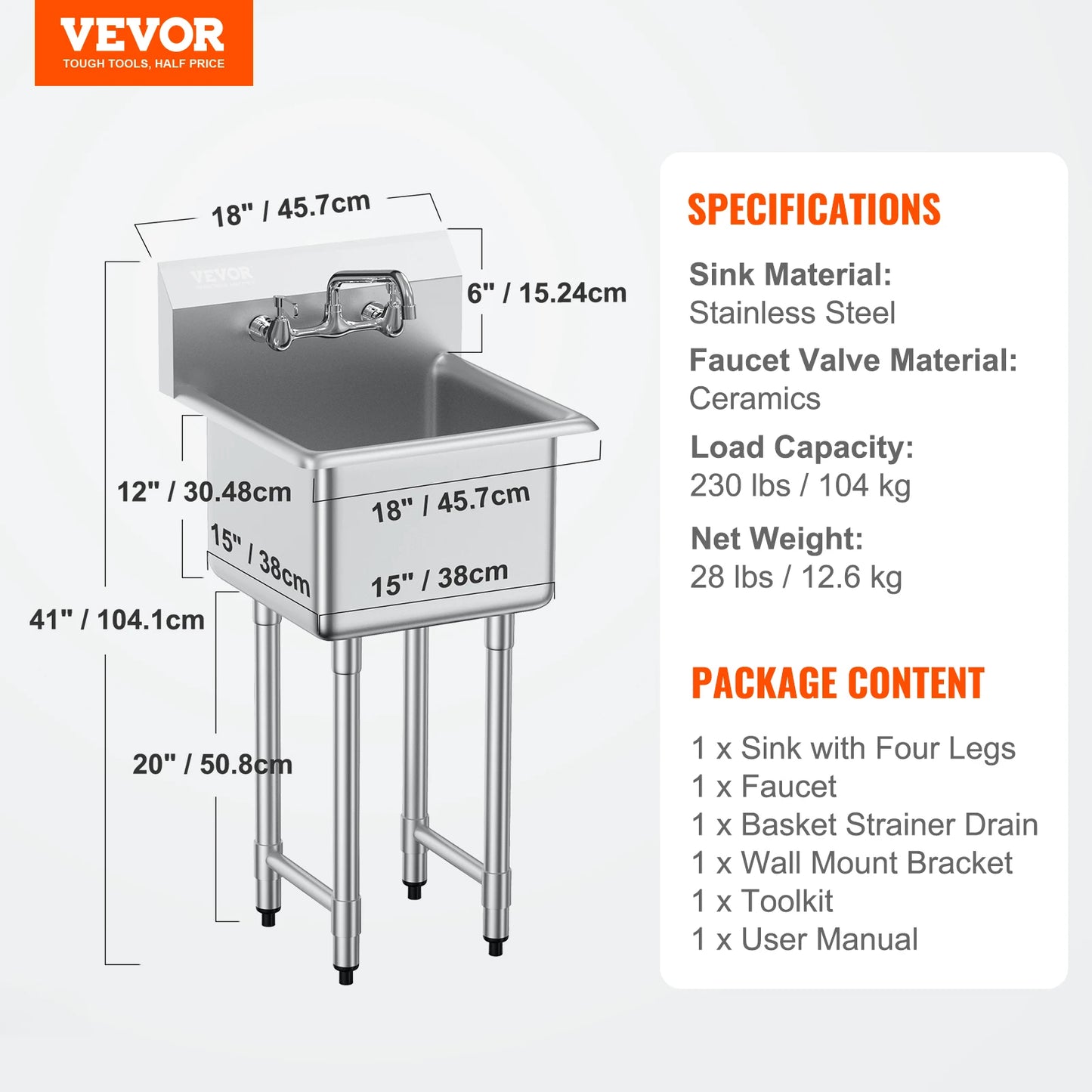 Stainless Steel Utility Sink – Commercial Prep Station With Faucet