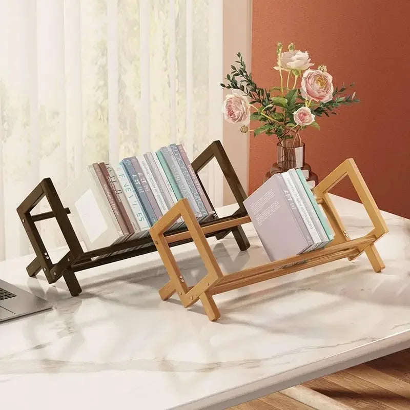 Small Wooden Desk Bookshelf Mini Storage Organizer