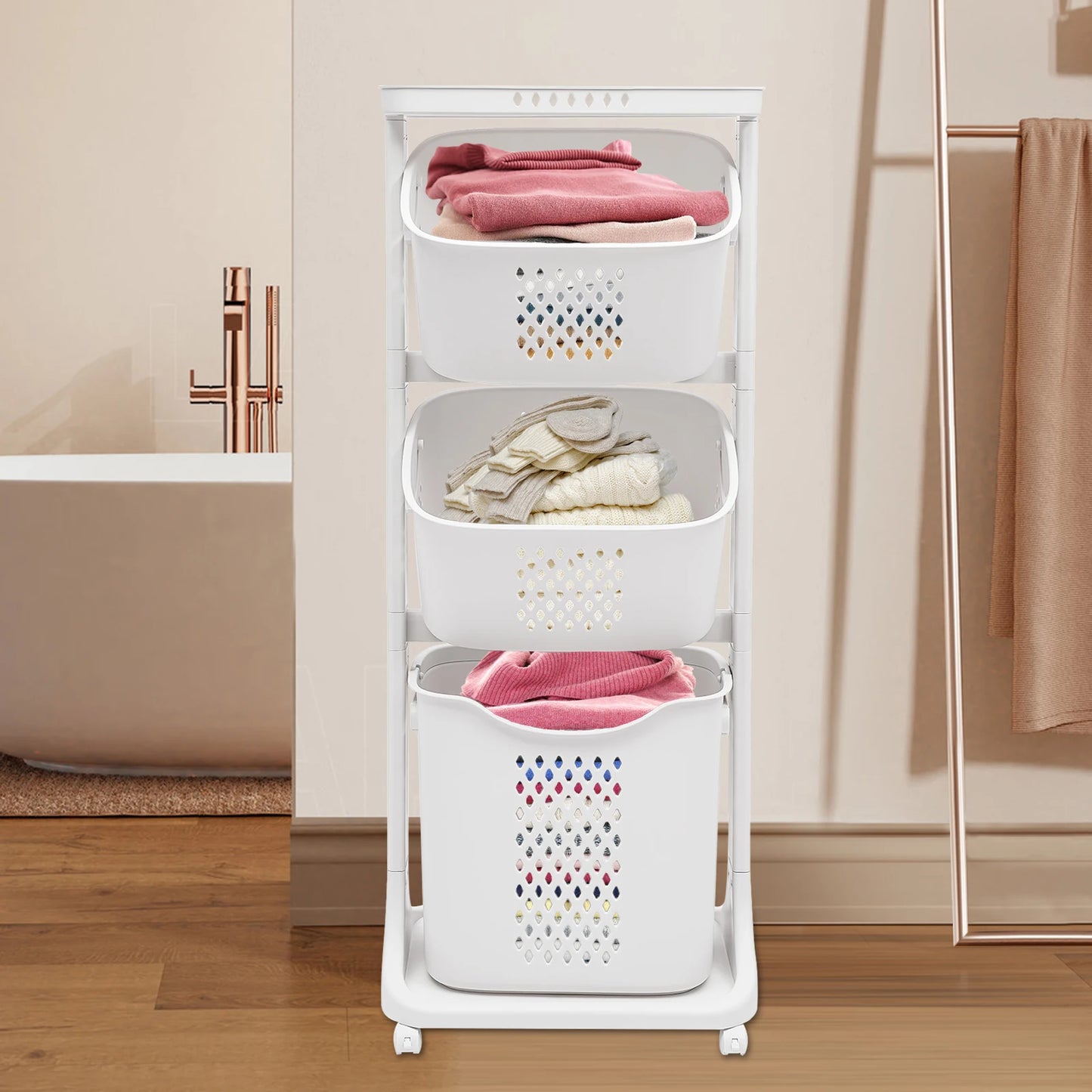 Large White Laundry Hamper Clothes Basket Organizer