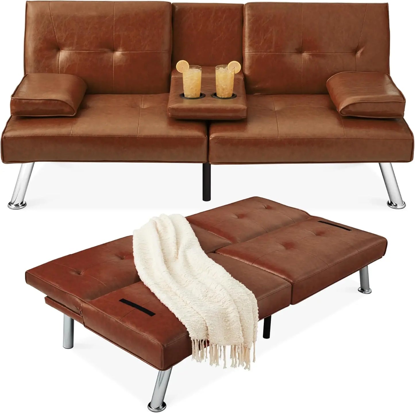 Faux Leather Convertible Futon Sofa Bed