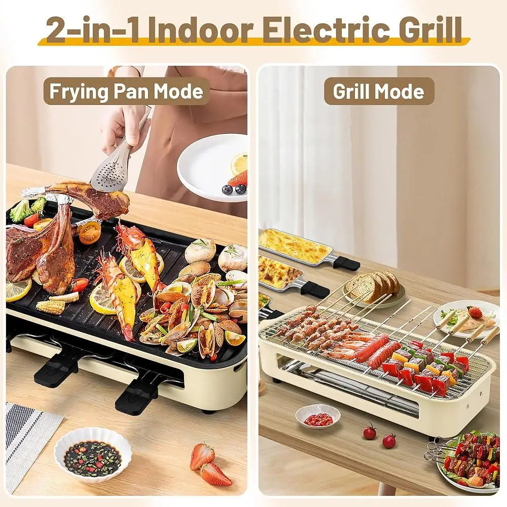 Electric Smokeless Indoor Grill with Raclette Pans