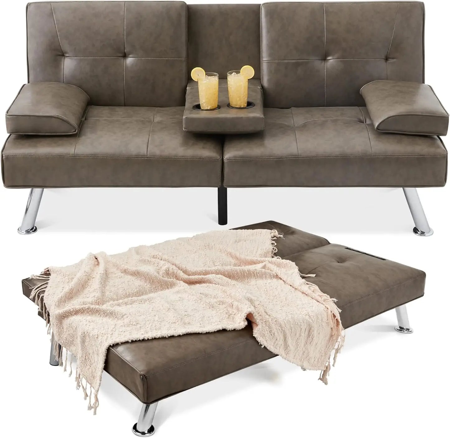 Faux Leather Convertible Futon Sofa Bed