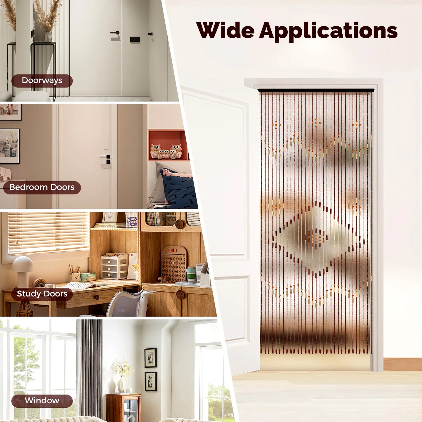 Wooden Bead Door Curtain – 31-Line Hanging Entryway Fly Screen