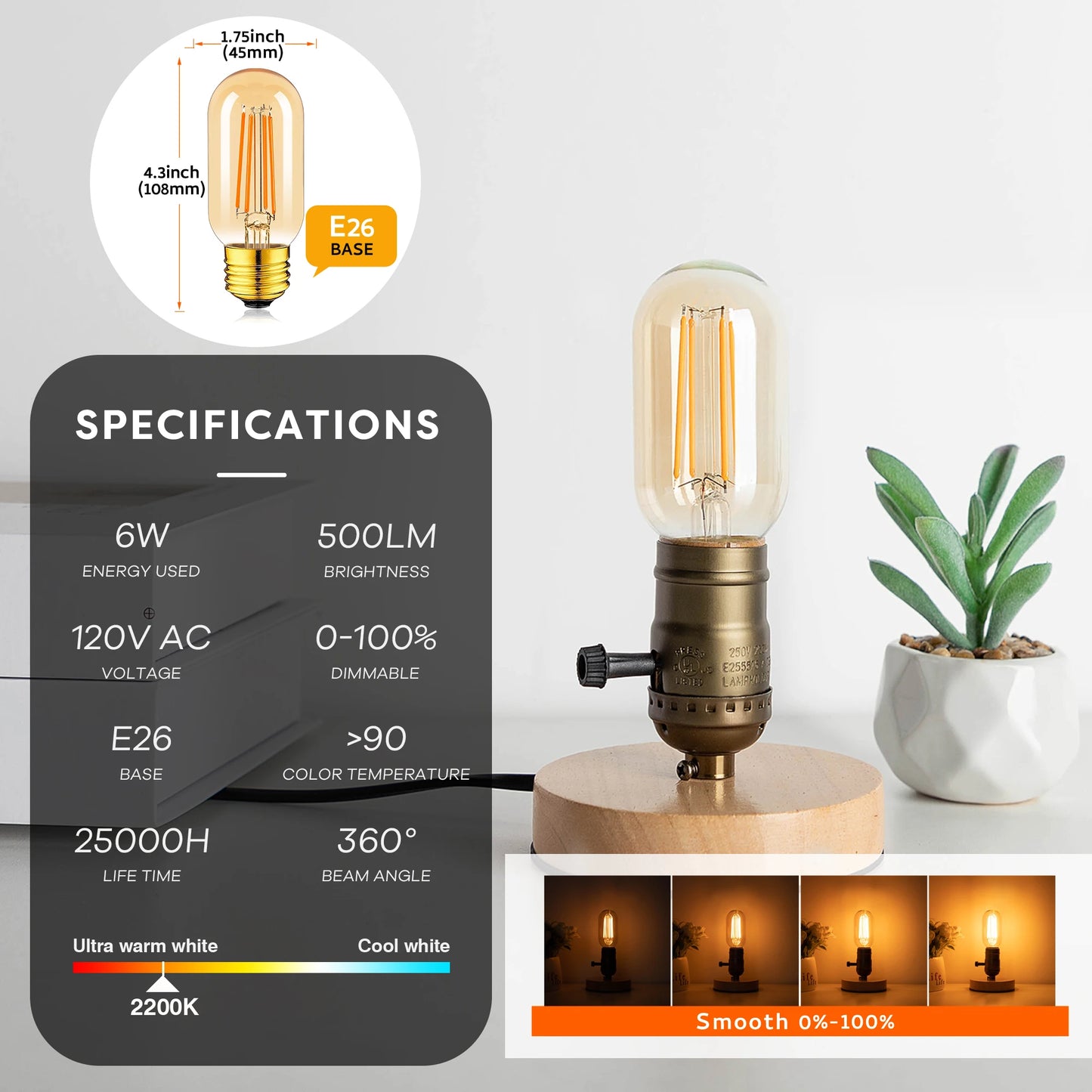 Grensk Vintage LED Edison Bulbs Dimmable Lighting