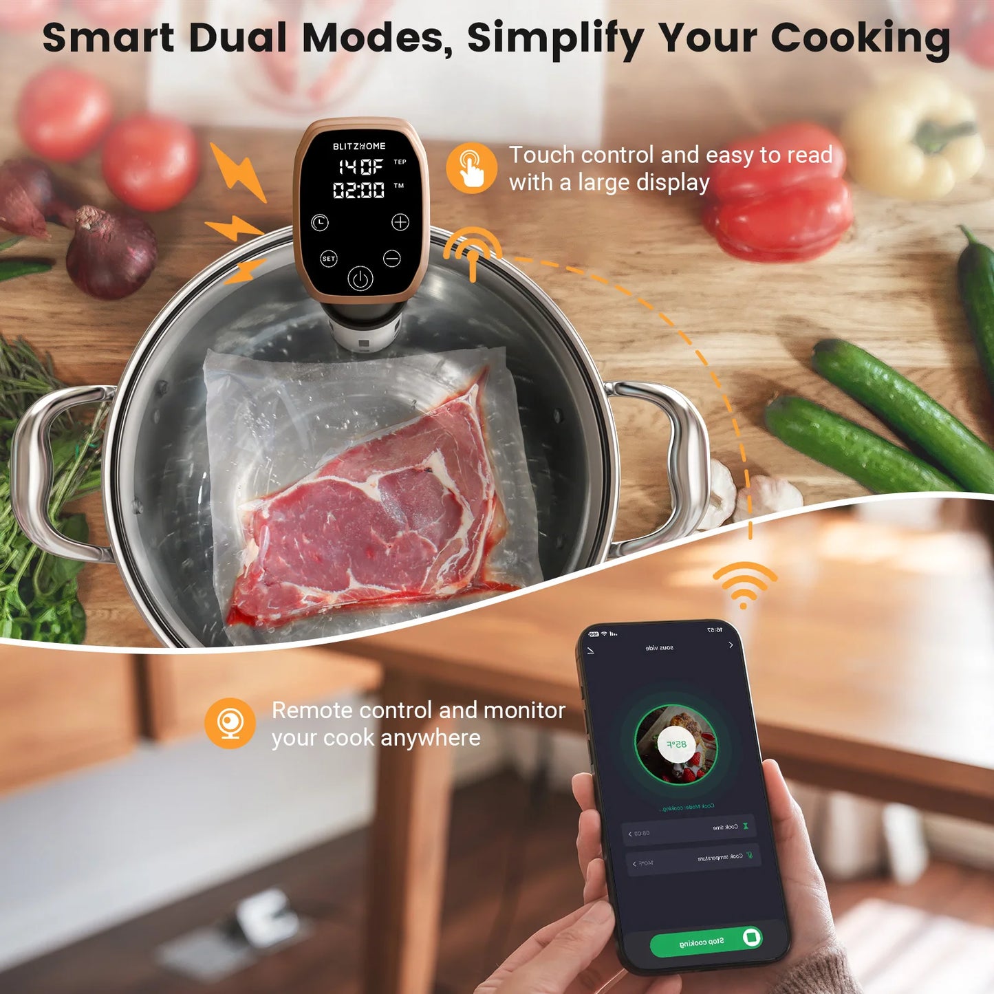BLIITZHOME Smart Slow Cooker WiFi Kitchen Appliance