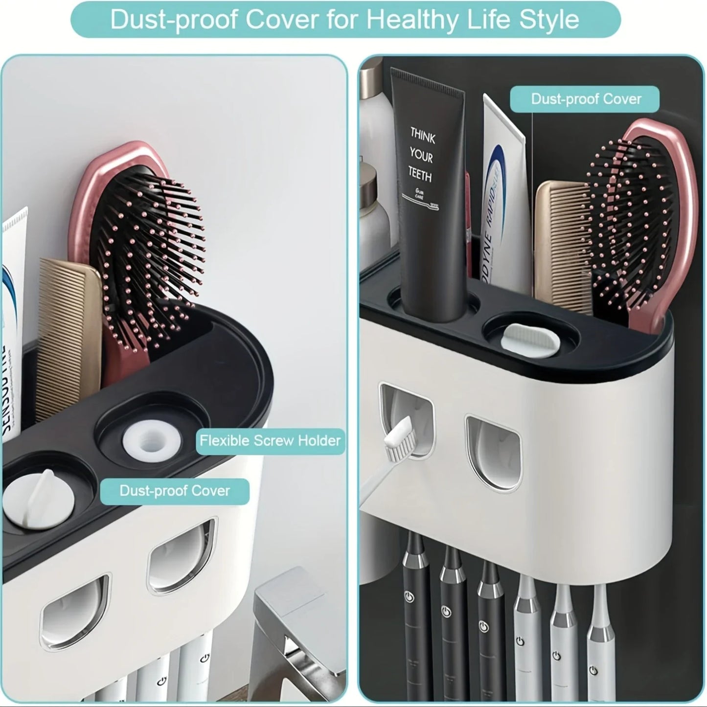 Double Toothpaste Dispenser Wall Mounted Bathroom Organizer